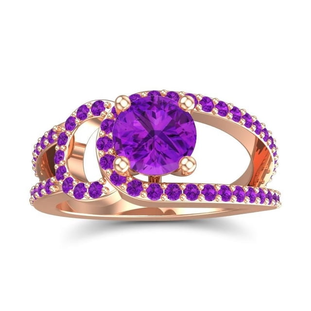 Bague de Fiançailles Classique pour Elle en Améthyste Taille Ronde de 2,50 Carats en Or Rose 18K Taille 8,5 par Diamond-Capitals