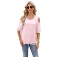 thumbnail image 1 of Blusa de Verano de Corta con Hombros Descubiertos y Encaje Acampanado para Mujer Rosa S, 1 of 10