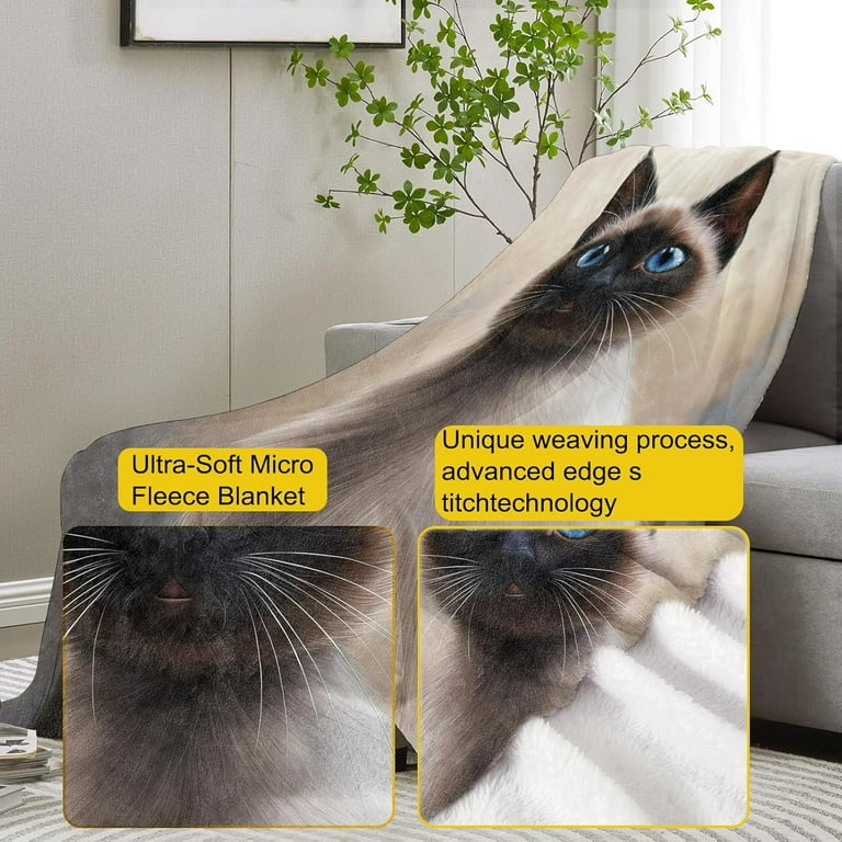 Siamese Cat Throw Blanket Gifts, Soft Cozy Fleece Blanket with