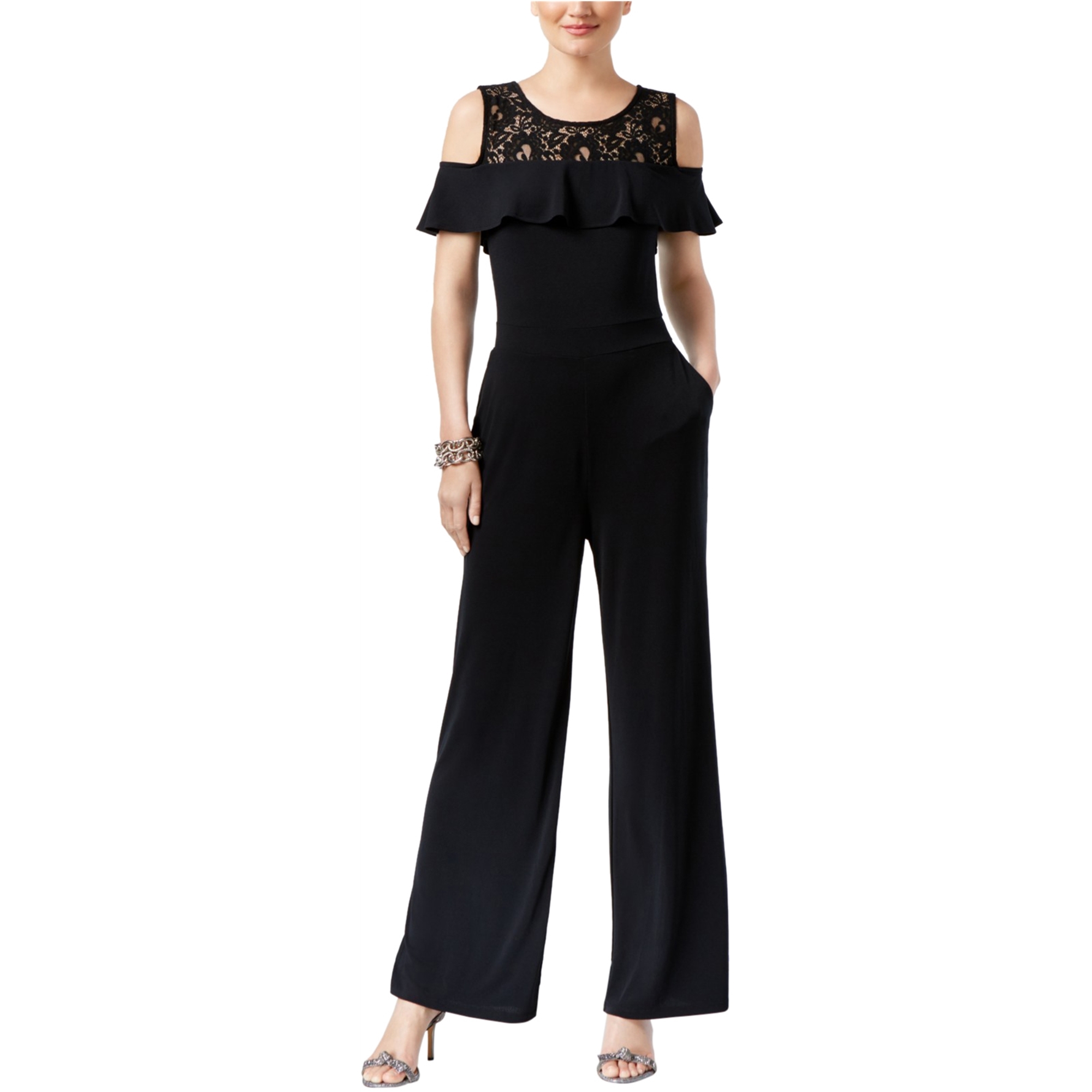 women's black off the shoulder jumpsuit