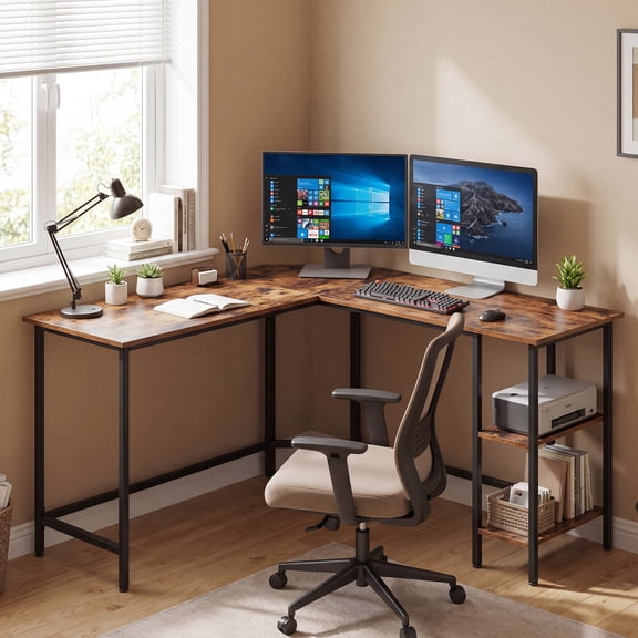 Escritorio en L para Computadora, Mesa de Trabajo Esquinera, 140 x 140 x 76 cm, 1 Pieza, para Oficina y Setup Gamer, Marrón Rústico