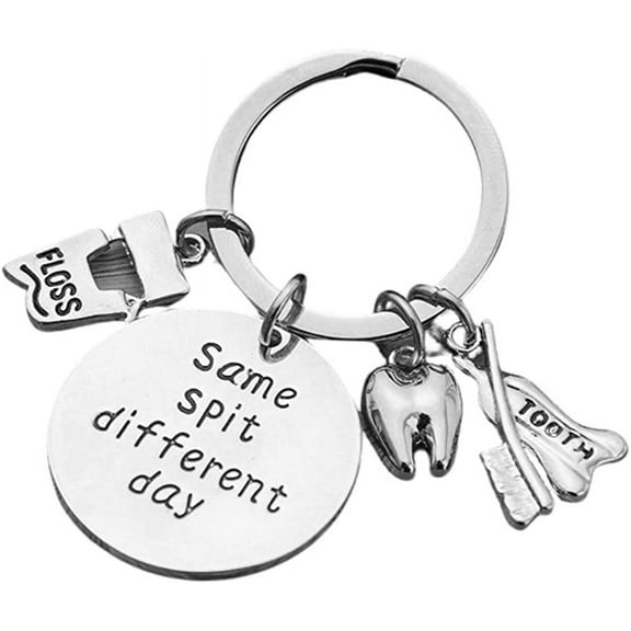 Dental Keychain, Same Spit Different Day Dental Jewelry Gift for Men & Women, Dentists Floss and Tooth Charm Keychain