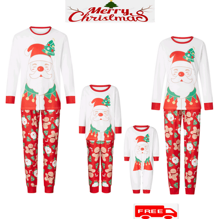 

Christmas Pajamas For Family Santa Claus Print Long Sleeve Tops and Pants Loungewear Soft Sleepwear