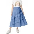 thumbnail image 4 of High Waisted Ruffle Soft Cotton Long Maxi Skirts with Elastic Waistband for Kid Girls 3-14 Years, 4 of 5