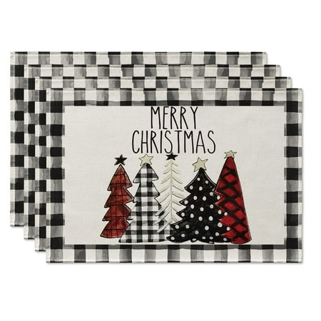 

Buffalo Plaid Christmas Trees Placemats 12x16 Inch Winter Table Mats for Outdoor Home Party Kitchen Dining Decor