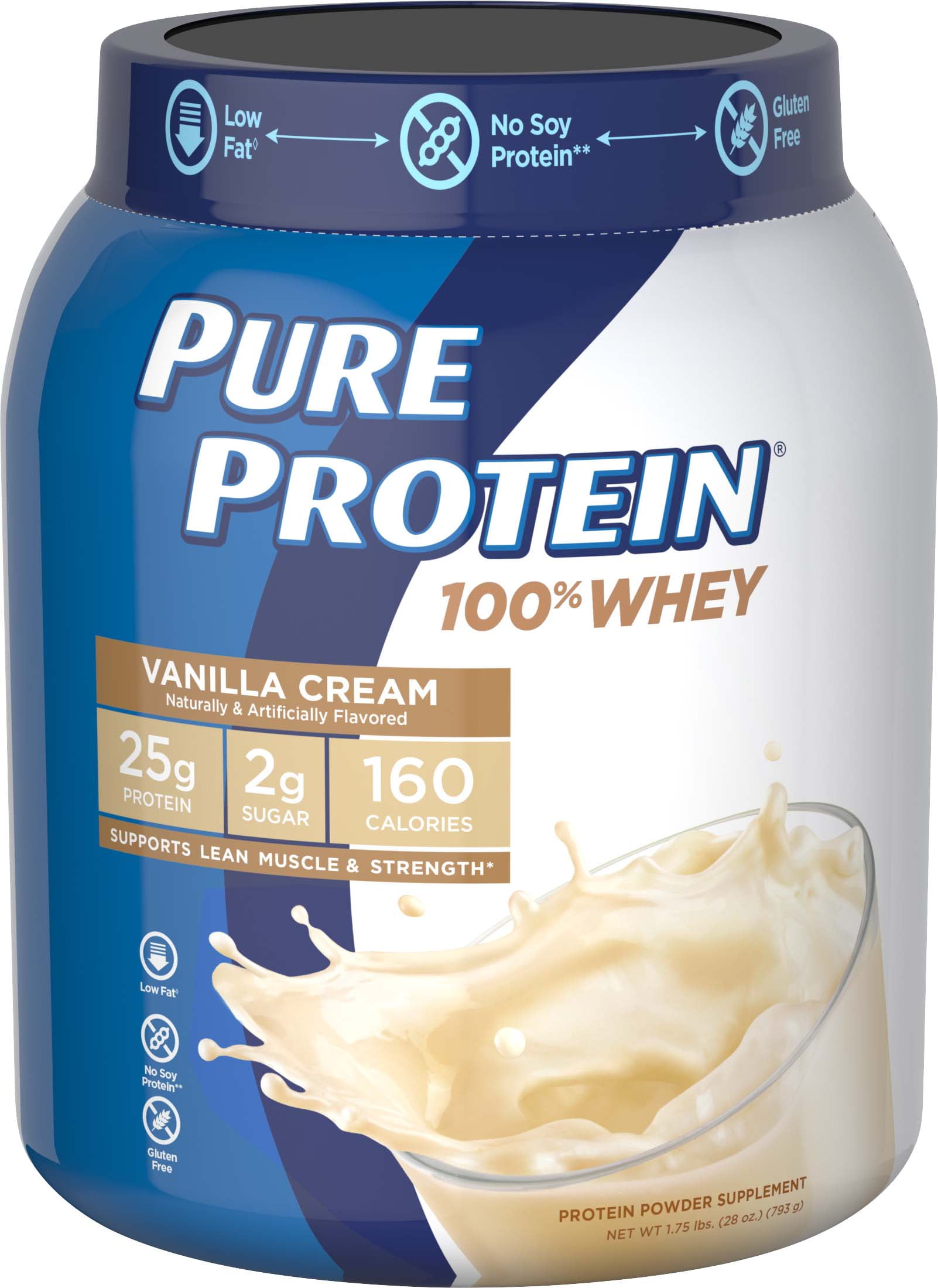 Pure Protein 100% Whey Protein Powder, Vanilla Cream, 25g Protein, 1.75 Lb