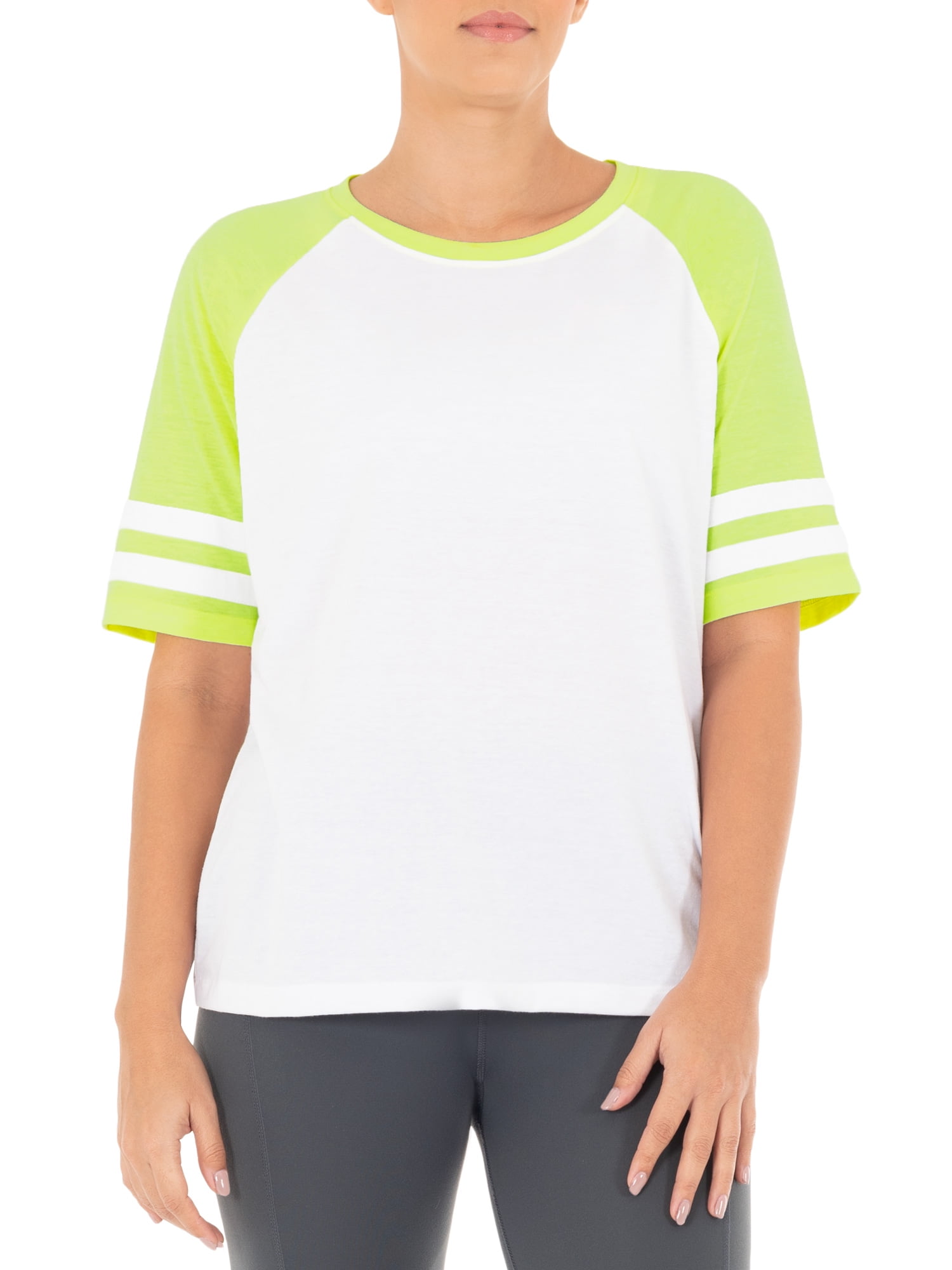 Athletic Works Women's Athleisure Varsity Stripe Baseball TShirt