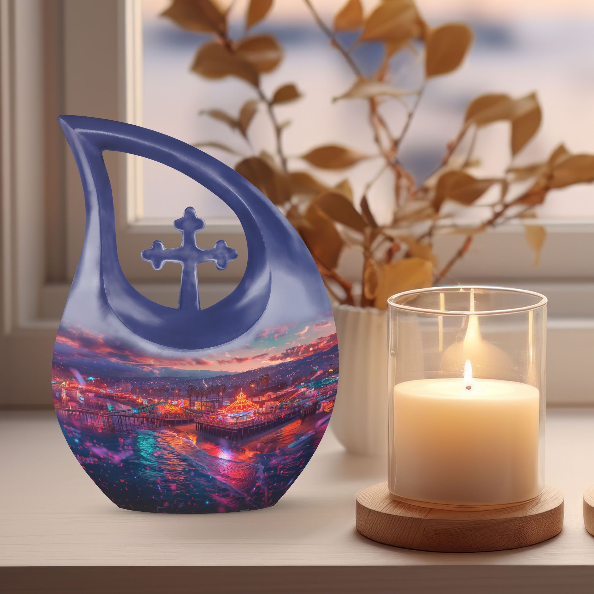 MUKTIVE Carousel Memorial Burial Urns for Human Ashes Adult Grandfather & Grandmother, Beach Cremation Funeral Urn for Adult Men & Women, (1 Large 10 ", 4 Keepsake 3 ") Combo Sets Urn for Human