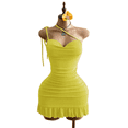 thumbnail image 2 of RDKTPXZ Women's Ruched Halter Mini Dress, Backless Bodycon Ruffle Hem Party Dress, 2 of 5