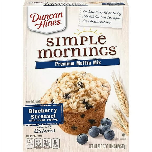 Pack of 1 Duncan Hines Simple Mornings Blueberry Streusel Premium Muffin Mix, 20.5 oz