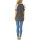 thumbnail image 5 of Camiseta de mujer con estampado de rayas, manga corta, blusa con cuello redondo, gris oscuro, L Eigraketly AP001776-33, 5 of 7