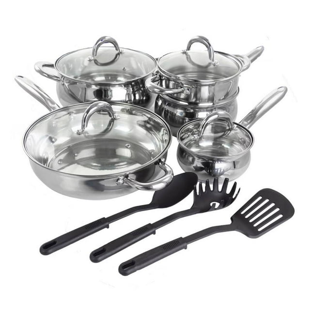 Batería de Cocina Gibson Home Batería de Cocina 12 Pz Acero Inoxidable Inducción Ancona