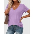 thumbnail image 4 of PRETTYGARDEN Women's V Neck T Shirts Summer Short Sleeve Spring Going Out Tops Casual Loose Fit Basic Tees Beach Clothes, 4 of 10