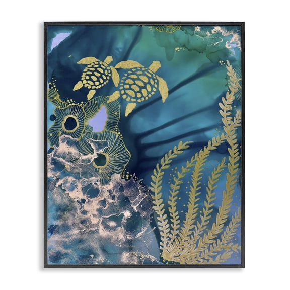 Stupell Industries Tropical Modern Sea Life Patterns Black Framed Giclee Art, 11 x 14, by Amy Tieman