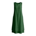 thumbnail image 7 of Eawtki Women's Crew Neck Sleeveless Midi Linen Dress Dual Layer Hem Hidden Side Pockets Straight Loose Fit Minimalist Casual Everyday Swing Dress, 7 of 7