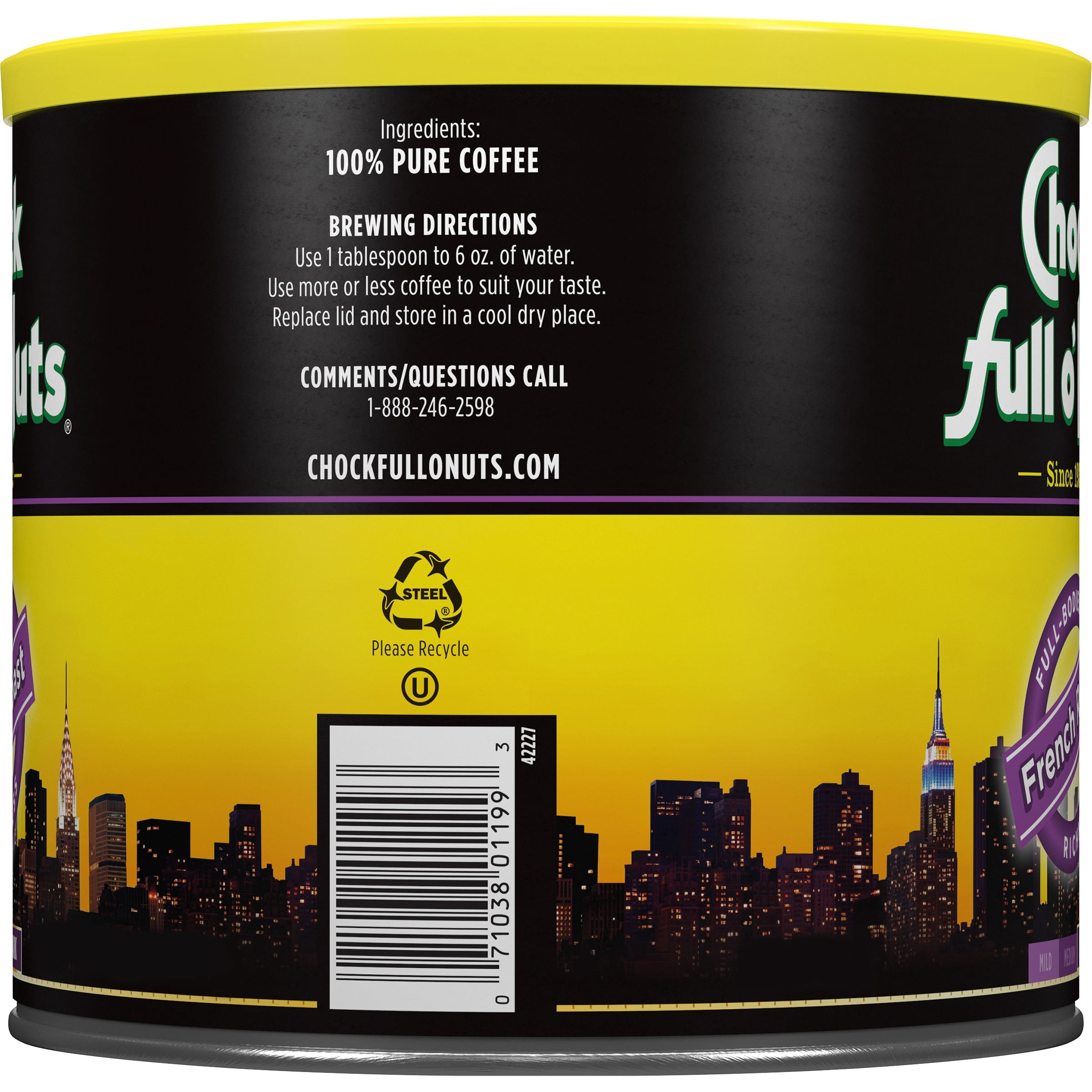 Chock Full o’Nuts® French Roast Ground Coffee, Medium-Dark Roast, 26 Oz. Can