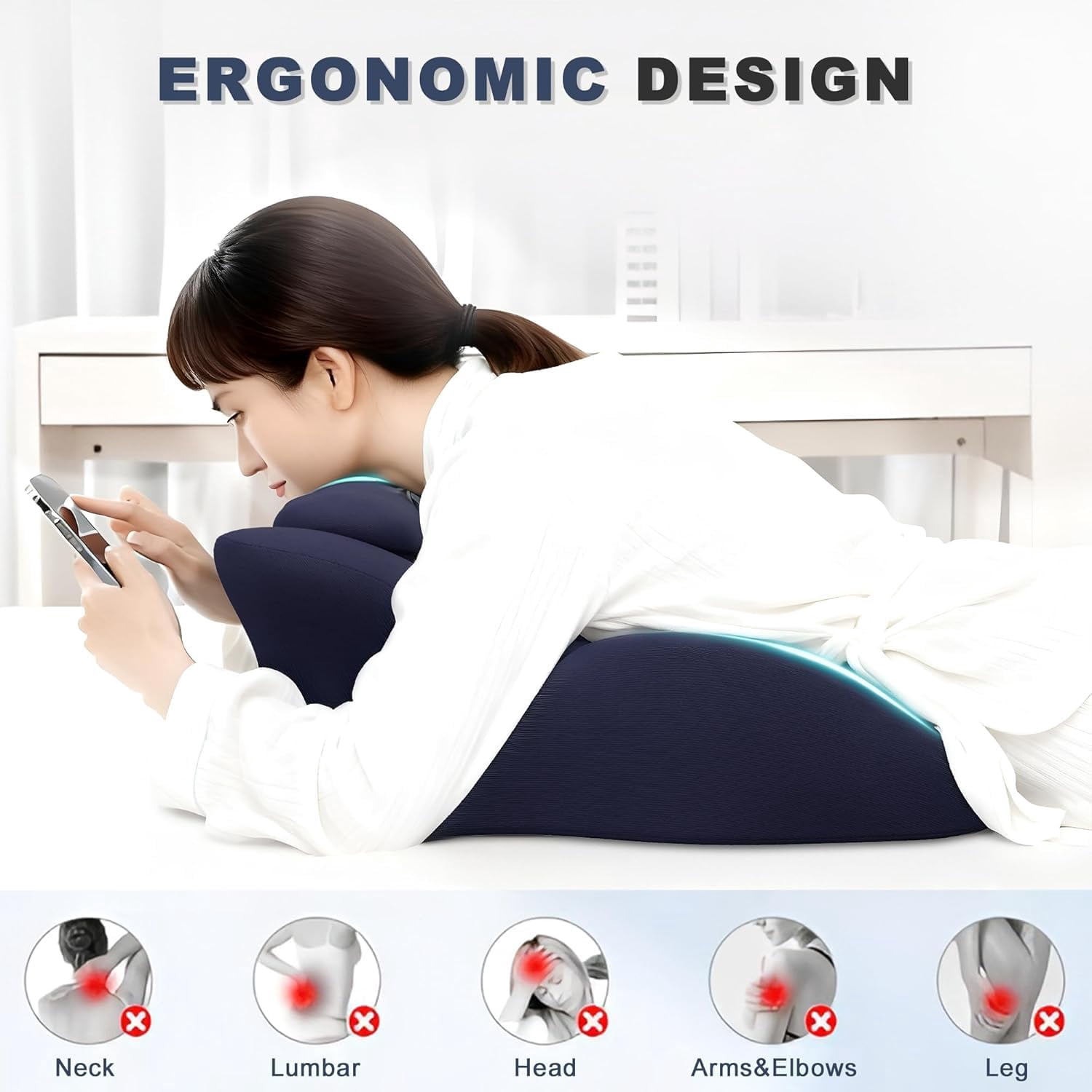 Memory Foam Wedge Pillow  Prone For Sleeping Reading Bed Support & Sitting Up Ideal Massage With Removable Cover