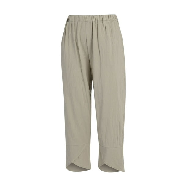 Unisex Harem Capri Pants Lounge Cotton Linen Beach Pants Wide Leg Loose Fit  Drawstring Elastic Waist Yoga Pants Plus Size