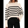 thumbnail image 1 of Suéteres de Punto A Rayas de Gran Tamaño para Mujer, Ropa de Otoño 2025, Suéter de Cuello Redondo de Invierno con Abertura Lateral Albaricoque L, 1 of 7