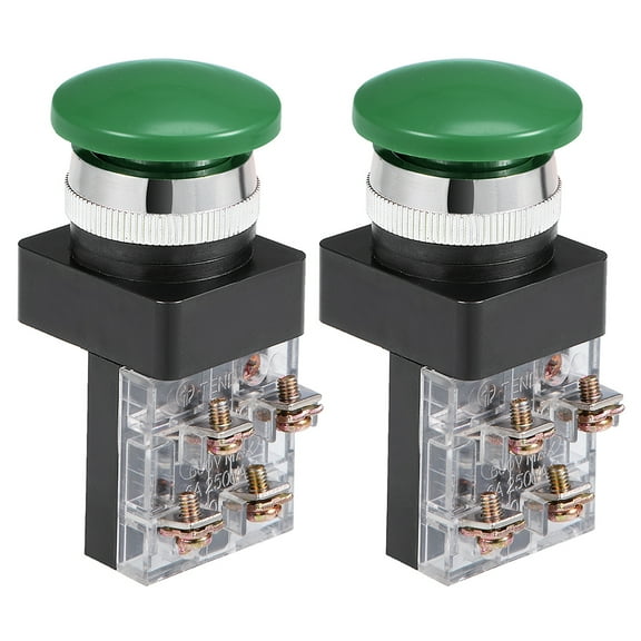 Unique Bargains 2Pcs 25mm Mounting Hole Momentary Push Button Switch Green DPST