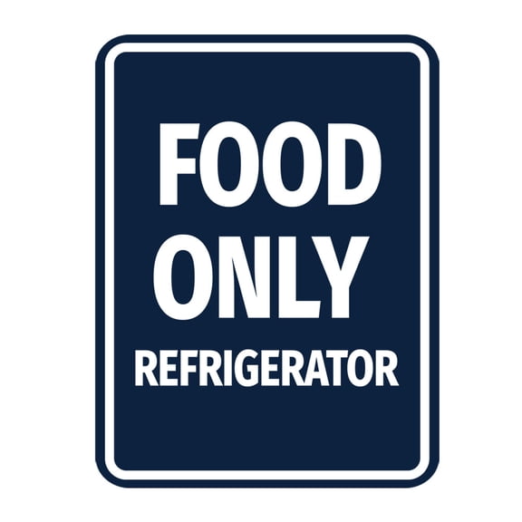 Signs ByLITA Portrait Round Notice: Food Only Refrigerator Door or Wall Sign Durable ABS Plastic | Laser Engraved | Easy Installation | Kitchen | Hygiene Sign (Navy Blue / White) - Large