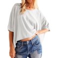 thumbnail image 5 of Women's Sleeve Crewneck T Shirts Loose Casual Summer Tops Comfy Basic Tees, 5 of 5