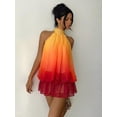 thumbnail image 7 of Purple Ombre Halter Neck Tiered Chiffon Backless Mini Dress For Women, 7 of 7