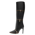 thumbnail image 2 of FSJ Women Fashion Polished Zippers Knee High Boots Pointed Closed Toe Side Zip Stiletto High Heel Long Boots Dress Shoes Size 14 Black, 2 of 5
