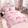 thumbnail image 4 of Manfei Chic Pink Bow Bedding Twin Size, Kawaii Ribbon Bedding Sets Twin Size, Princess Bowknot Reversible Comforter Sets with Sheets, Super Cozy Room Decor, 7-Piece, 4 of 9