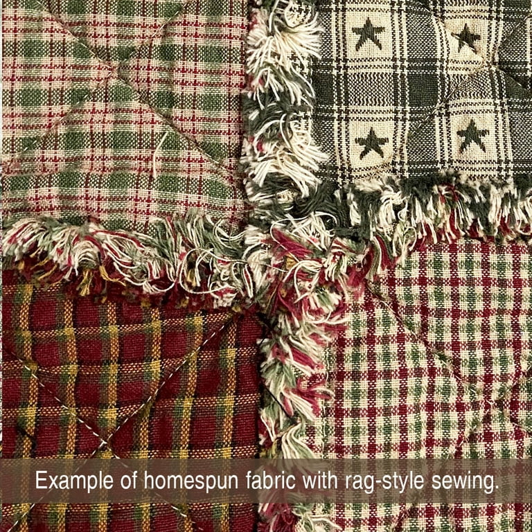 Cotton Homespun Large Plaid Check Sewing Fabric Olive Red Gold Green Taupe  Primitive Check Homespun Fabric Rustic Country Cabin Fabric 