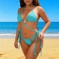 thumbnail image 4 of Two Piece Bikini for Women Backless Summer Trendy Thin Strap Bra Solid Color Tie Two Sides Bottom Triangle Elegant Swimsuit, 4 of 5