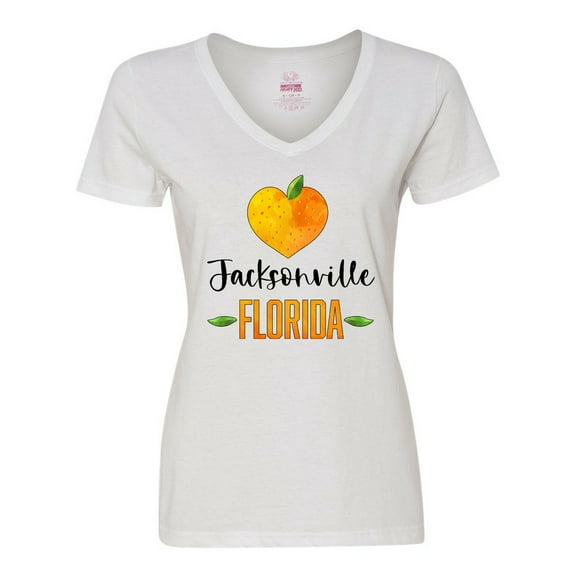 Inktastic Jacksonville Florida Orange in Heart Women's V-Neck T-Shirt