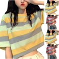 thumbnail image 4 of MaFYtyTPR Women's T-Shirts Casual Stripe Short Sleeve Summer Fashionable Loose Pullover Tops for Women Yellow XXL, 4 of 4