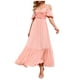 thumbnail image 1 of Vestido de cintura alta con falda larga de manga corta y manga sólida a la moda para mujer Fridja  bnh6606, 1 of 9