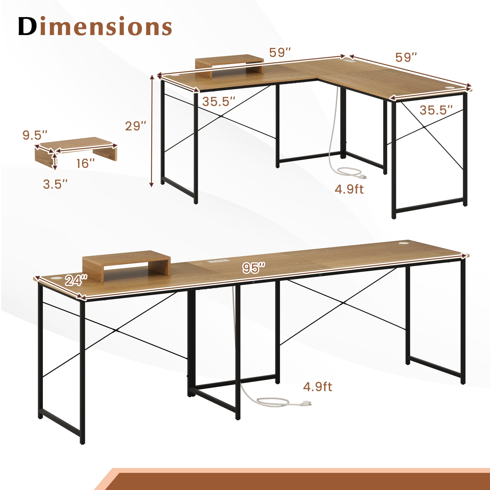 Giantex 95 Inch Reversible Corner Desk, L-Shaped Computer Desk w/Monitor Stand & 3 Cable Holes, 2-Person Long Study Writing Desk for ome Office, Natural