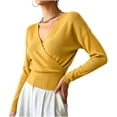 thumbnail image 4 of hotojiny Womens Long Sleeve T Shirts Fall Trendy Deep V Neck Slim Fit Basic Tops Casual Going out Warp Shirt(Yellow,X-Large), 4 of 7