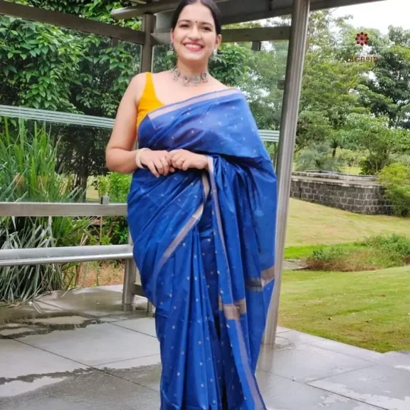 Sapphire Blue Cotton Silk Woven Maheshwari Saree