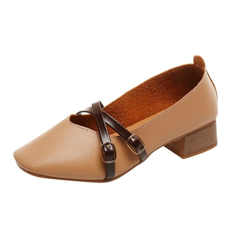 

Sunhillsgrace Women s High Heels Women Ladies Fashion Square Toe Square Heel Loafers Casual Shoes Single Shoes