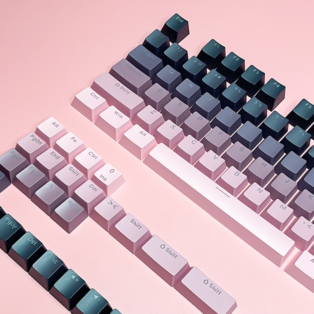 PBT Keycaps OEM Profile, Front Printed Double Shot Shine Through Gradients Orange Black Keycaps for Mechanical Keyboards