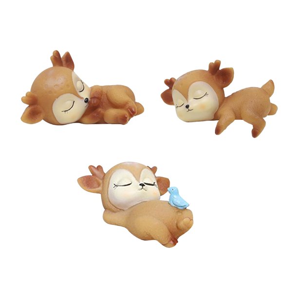 3 adorables figuras de ciervo durmiendo para decoración de escritorio. 7x4.5x4.5cm