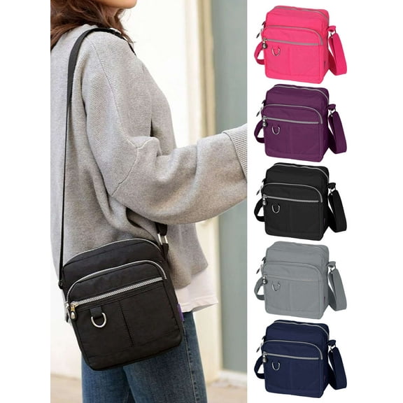 PULLIMORE Women Casual Nylon Purse Handbag Crossbody Bag Waterproof Shoulder Bag (Black)