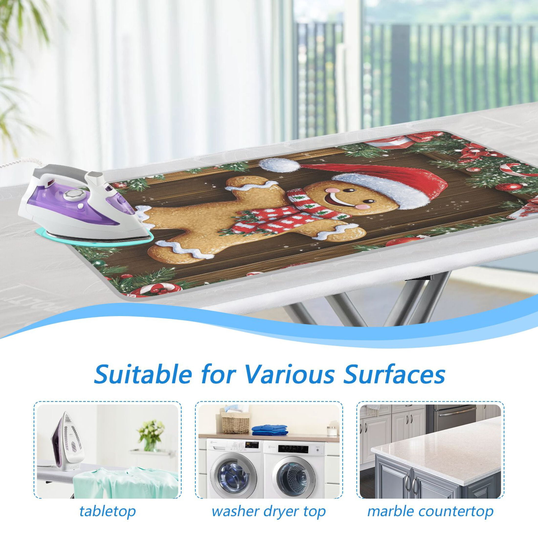Cartoon Gingerbread Man Ironing Mat Blanket for Table Top Travel Portable Ironing Board Pad 47.2x27.6 Inch