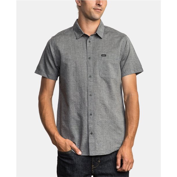 RVCA Logo Button Up Shirt para hombre, gris, pequeño RVCA Botones al frente