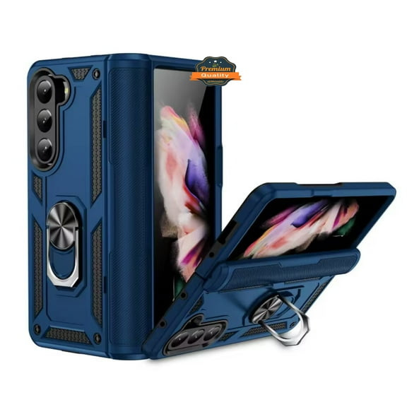 For Samsung Galaxy Z Fold 7 Shockproof Hybrid Dual Layer PC TPU with Metal Ring Kickstand Heavy Duty Armor Shell Phone Case Cover by Xpression, Blue
