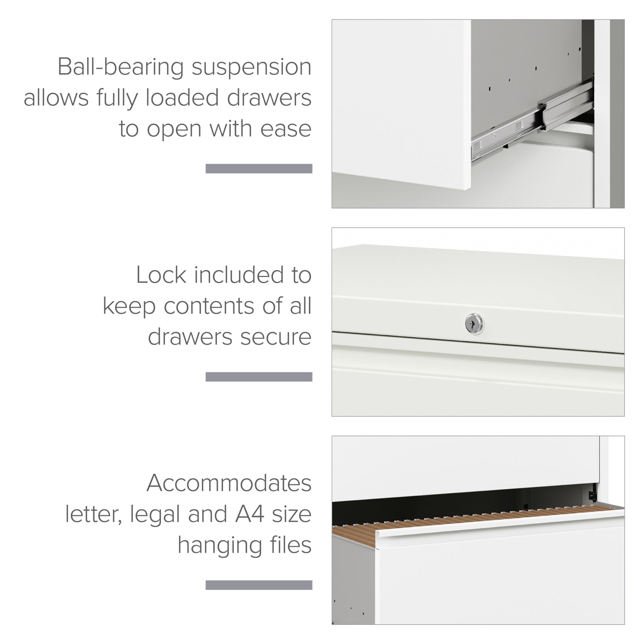 Hirsh 36 Inch Wide 2 Drawer Metal Lateral File Cabinet for Home and Office, Holds Letter, Legal and A4 Hanging Folders, White