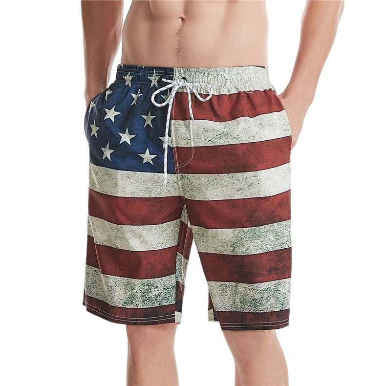 Mens American Flag Distressed Retro Vintage Board Shorts Swim Trunks