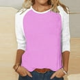 thumbnail image 2 of VALMASS Women 3/4 Sleeve Crewneck Shirts White Raglan Sleeve Solid Color Tunic Tee Casual Pullover T-Shirts (XL, Pink), 2 of 5