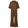 thumbnail image 5 of vigerkar Women 2 Piece Set Summer Outfits Sweatsuit Half Zip Cap Sleeve Sweatshirt Wide Leg Sweatpant Tracksuit Sets Brown, XXL, 5 of 6