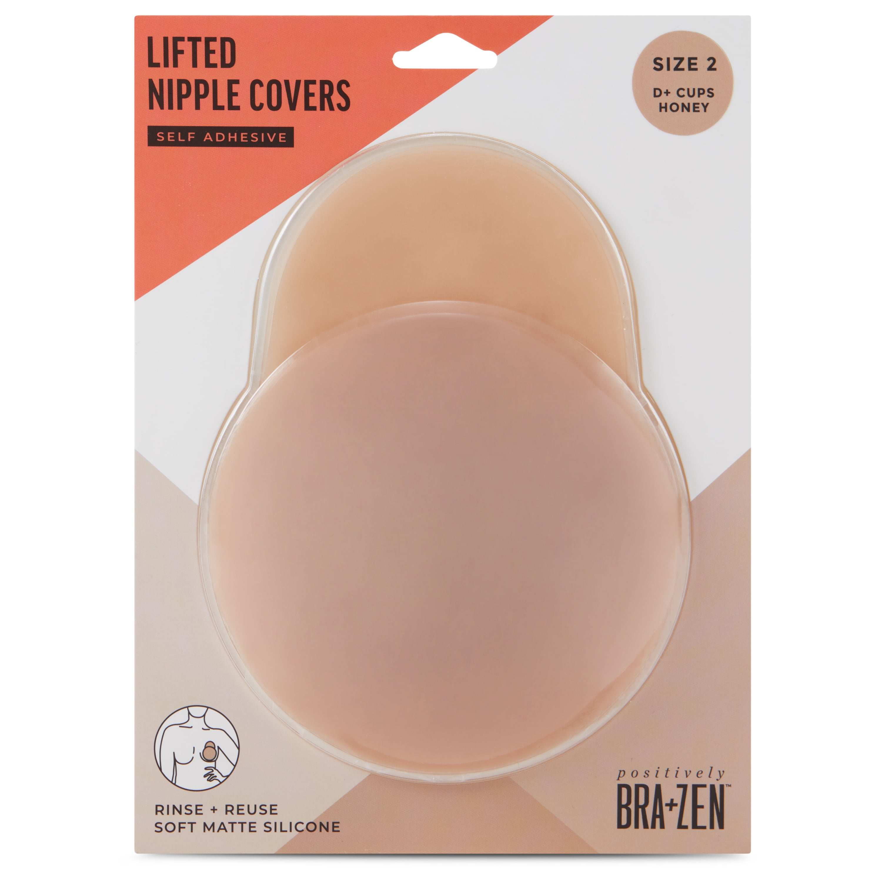Positively BRA+ZEN Reusable 100% Silicone Breast Stick-on Adhesive Nipple Cover Pasties with Lift Tab