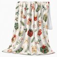 thumbnail image 2 of Christmas Holiday Patterns Wrapped Gifts Pine Sprigs Watercolor, Festive Holiday Scene, Warm Flannel Blanket for Living Room and Family Room, Art Lovers Christmas Gift, Festive Home Decor, 2 of 9